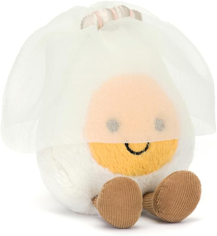Jellycat Amuseables Boiled Egg Bride Stuffed Toy, 5.5 inches - Food Plush - Fun Wedding & Engagement Gift